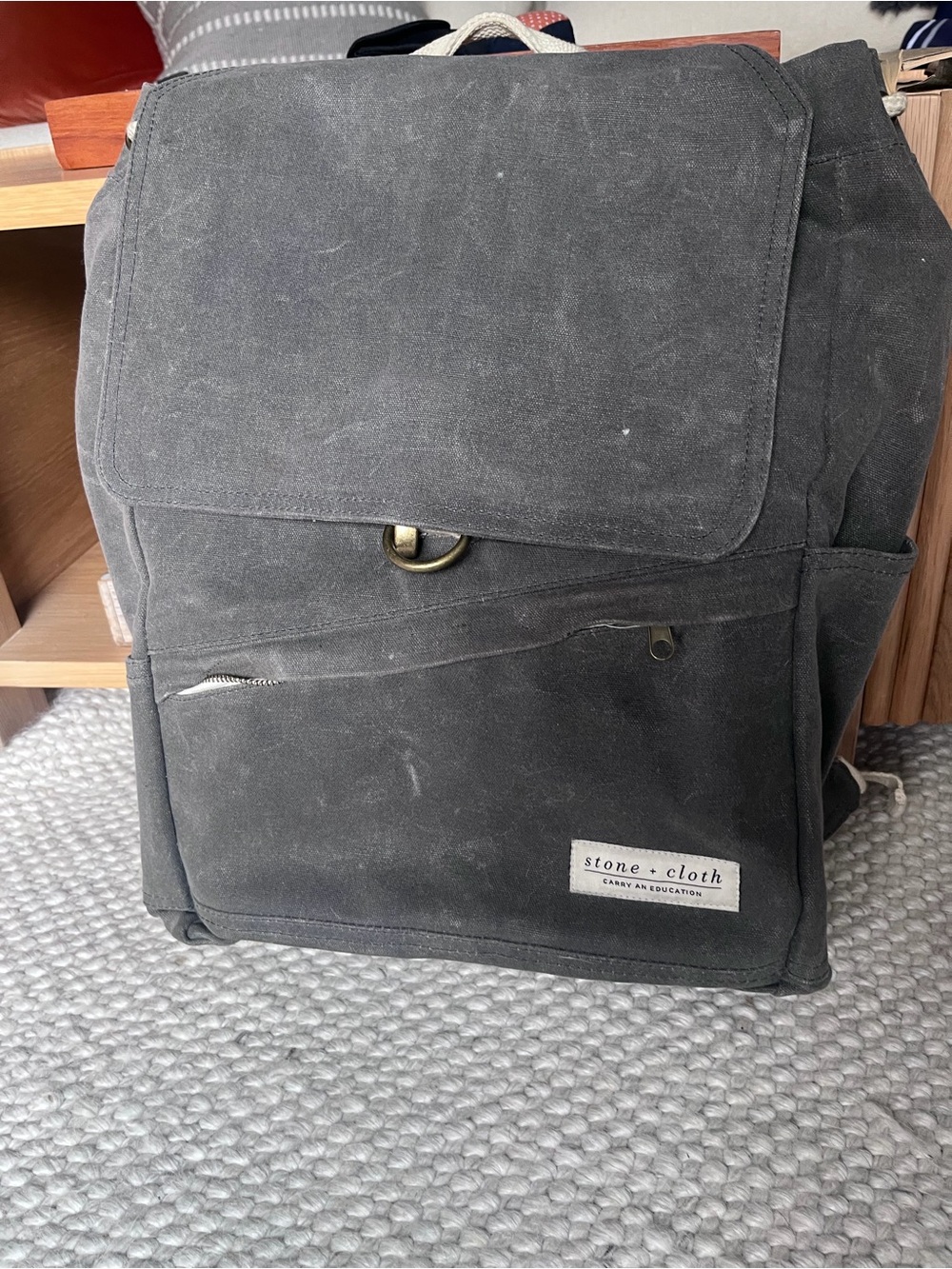 cloth & stone Black Canvas Flap Backpack with Front Zip Pocket